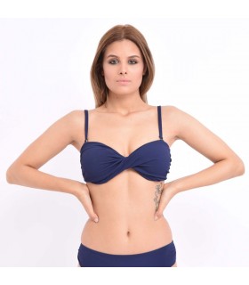 Haut bikini uni bandeau tordu 