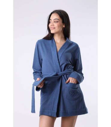 Robe de chambre Moltonné gratté  - Bleu Djeans