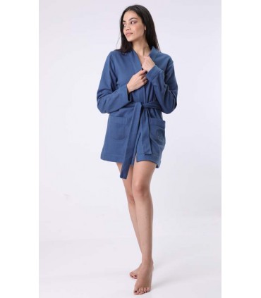 Robe de chambre Moltonné gratté  - Bleu Djeans