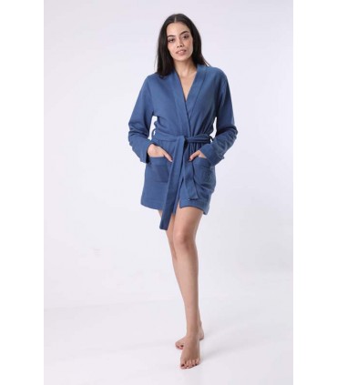 Robe de chambre Moltonné gratté  - Bleu Djeans