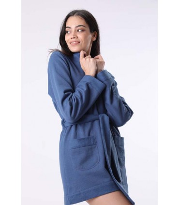 Robe de chambre Moltonné gratté  - Bleu Djeans