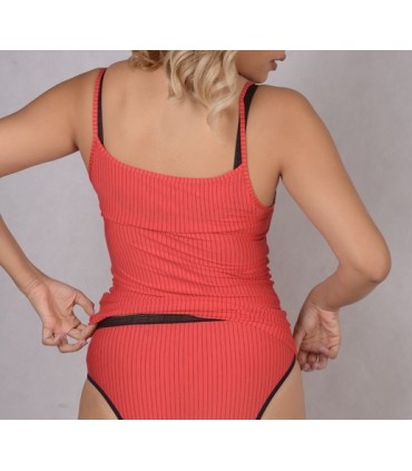 Caraco avec galant - rayure Rouge