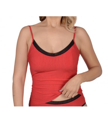 Caraco avec galant - rayure Rouge