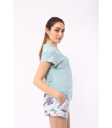 Short - Satin - Imprimé Bleu