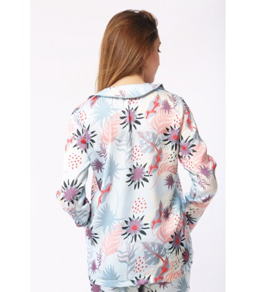 Chemise avec manche -Satin - Imprimé Bleu