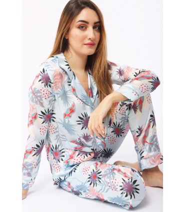 Chemise avec manche -Satin - Imprimé Bleu