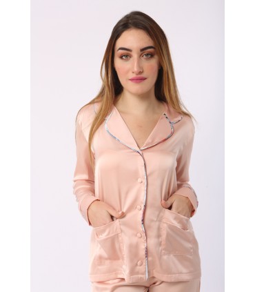 Chemise avec manche - Satin - Rose