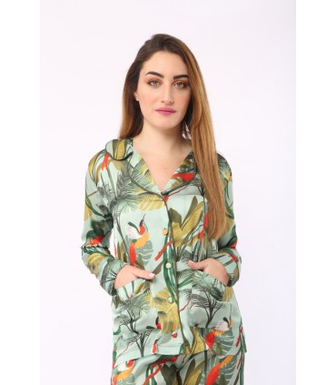 Chemise avec manche - Satin - Imprimé Vert