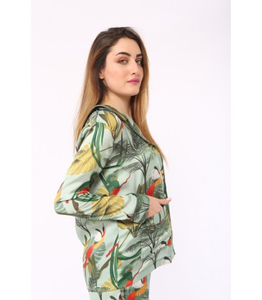 Chemise avec manche - Satin - Imprimé Vert