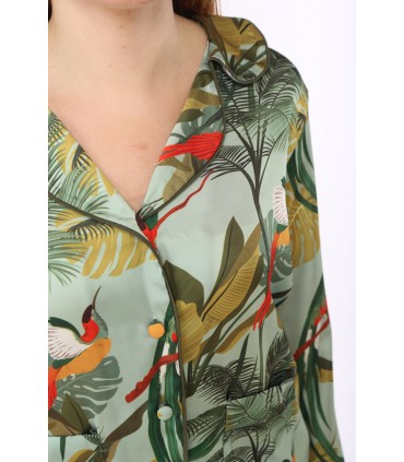 Chemise avec manche - Satin - Imprimé Vert