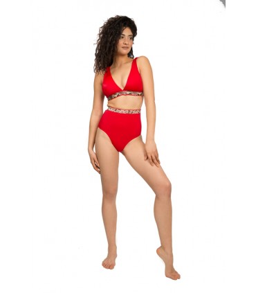 Haut Bikini Triangle avec élastique serpent - Rouge Coccinelle