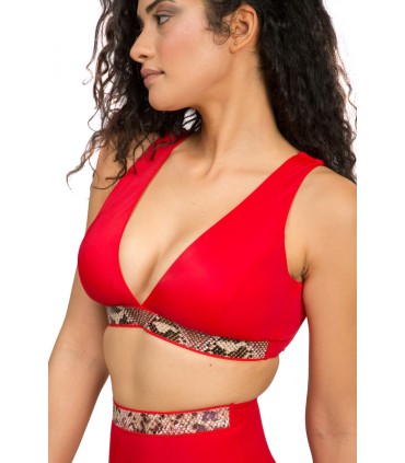 Haut Bikini Triangle avec élastique serpent - Rouge Coccinelle