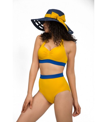 Haut Bikini bandeau - Bi couleur - Jaune-Spot