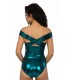 Maillot bandeau avec epaule denudé - lamé Bleu