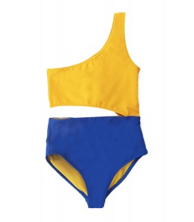 Maillot fillette je m'en fou - Telle mère Telle fille -Bicouleur - Spot-Jaune