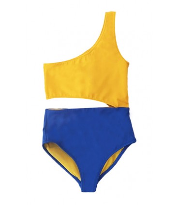 Maillot fillette je m'en fou - Telle mère Telle fille -Bicouleur - Spot-Jaune