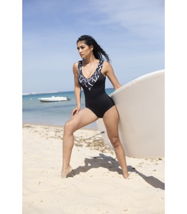 Maillot V Plongeant - Noir Calligraphie