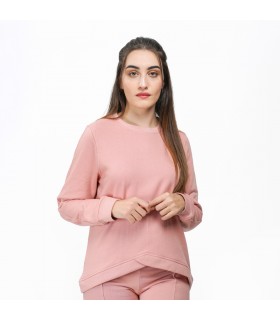 Pull Col radicaux + Bande Croisé - Molletonné - Rose Poudré