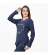 Tee-shirt manche longue Col V - Coton - Bleu Marine