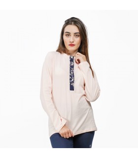 Tee-shirt manche longue avec patte - Coton - Rose Coeur