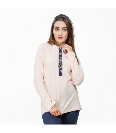 Tee-shirt manche longue avec patte - Coton - Rose Coeur