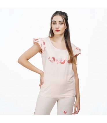 Tee-shirt manche bateau croisé - Coton - Saumon Pomme