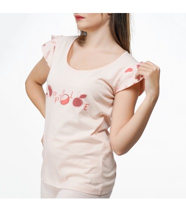 Tee-shirt manche bateau croisé - Coton - Saumon Pomme