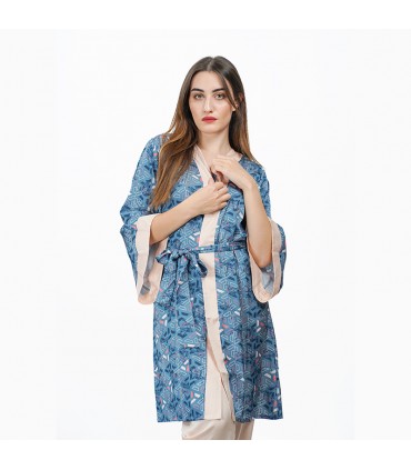 Robe de chambre manches Kimono - Satin - Imp Géométrique