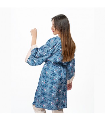 Robe de chambre manches Kimono - Satin - Imp Géométrique