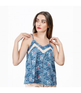 Caraco bretelle - Satin - Imprimé Géométrique