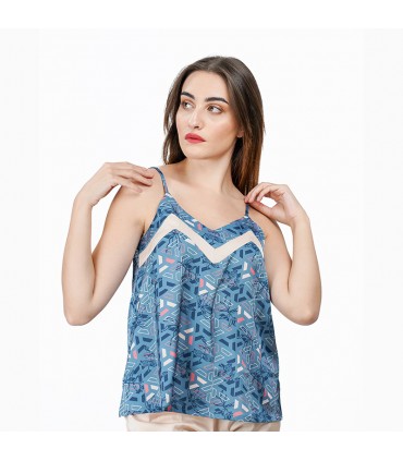Caraco bretelle - Satin - Imprimé Géométrique