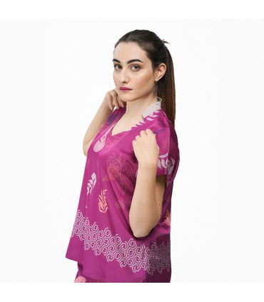 Pull Col officier - Satin - Plume Imprimé