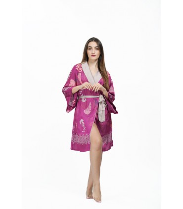 Robe de chambre  - Satin - Plume Imprimé