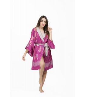 Robe de chambre  - Satin - Plume Imprimé