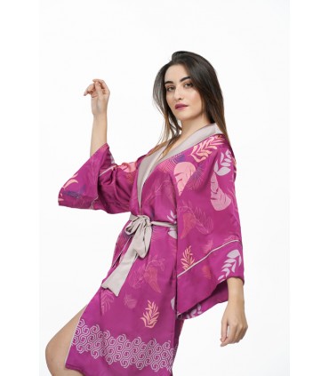 Robe de chambre  - Satin - Plume Imprimé