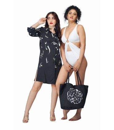 Sac de plage - noir calligraphie