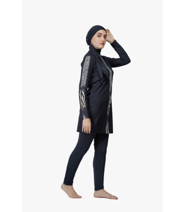 Maillot femme voilée noir avec bande zèbre