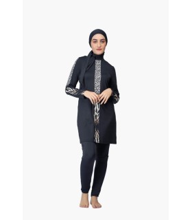 Maillot femme voilée noir avec bande zèbre