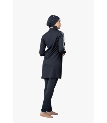 Maillot femme voilée noir avec bande zèbre