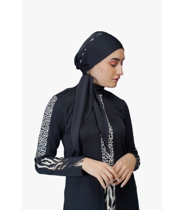 Maillot femme voilée noir avec bande zèbre