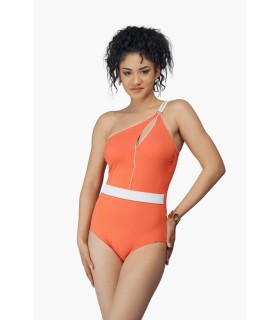 Maillot je m'en fou + biais blanc - corail -