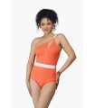 Maillot je m'en fou + biais blanc - corail -
