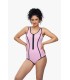 maillot natation avec zip -rose macaron-