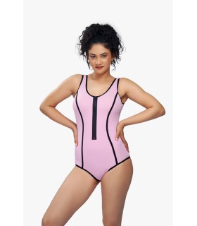 maillot natation avec zip -rose macaron-