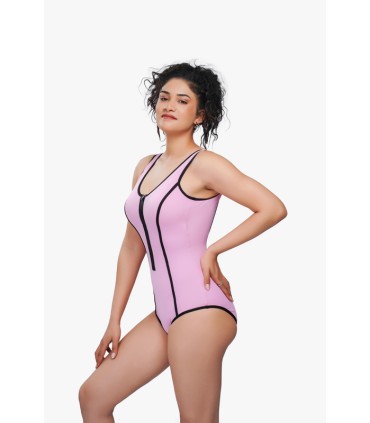 maillot natation avec zip -rose macaron-