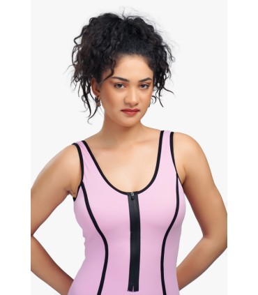 maillot natation avec zip -rose macaron-