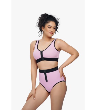 BIKINI natation avec zip -rose macaron-