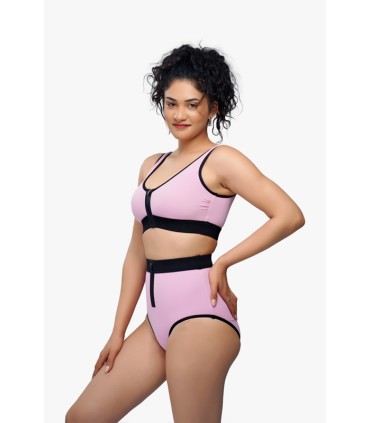 BIKINI natation avec zip -rose macaron-