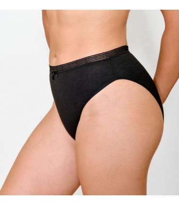 slip taille haute échancré avec galon - coton bio -