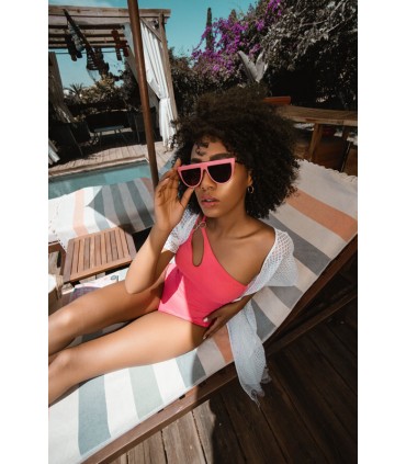 Maillot Je m'en fou uni - rose -